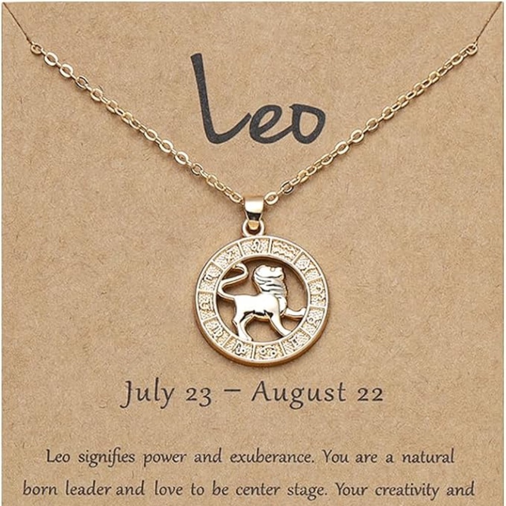 Leo Zodiac Necklace Gold Painted Birthday Gift Christmas Gift